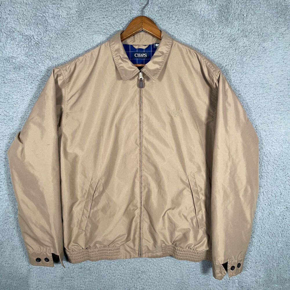 Chaps Jacket Mens Large Beige Bi Swing Bomber Plaid Lined